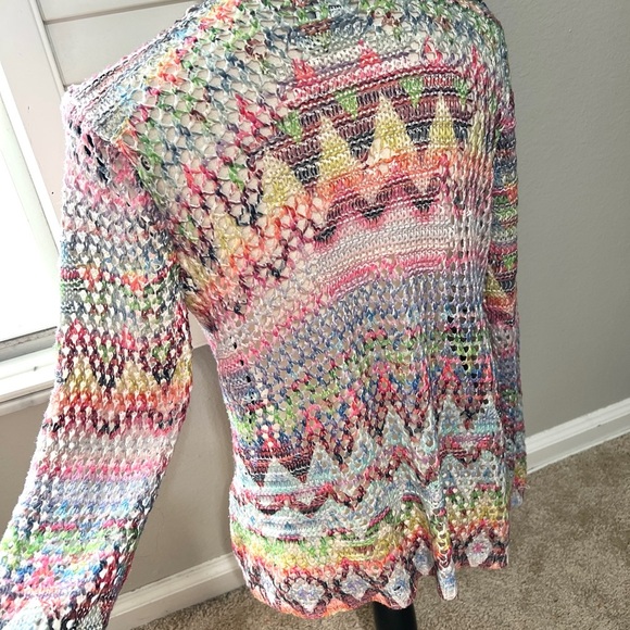 Laseine Open Knit Long Sleeve Cover-Up Top Colorful Vacation Resort Wear Beach - Picture 8 of 10